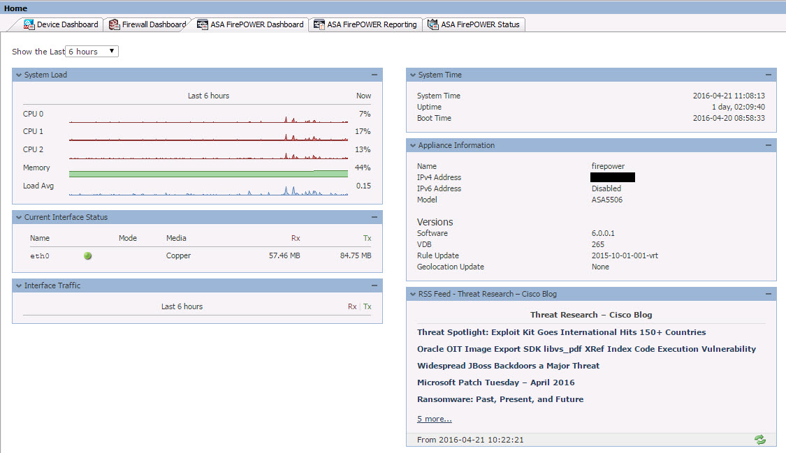 FirePOWER dashboard page