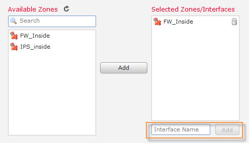 FTD zone and interface selection